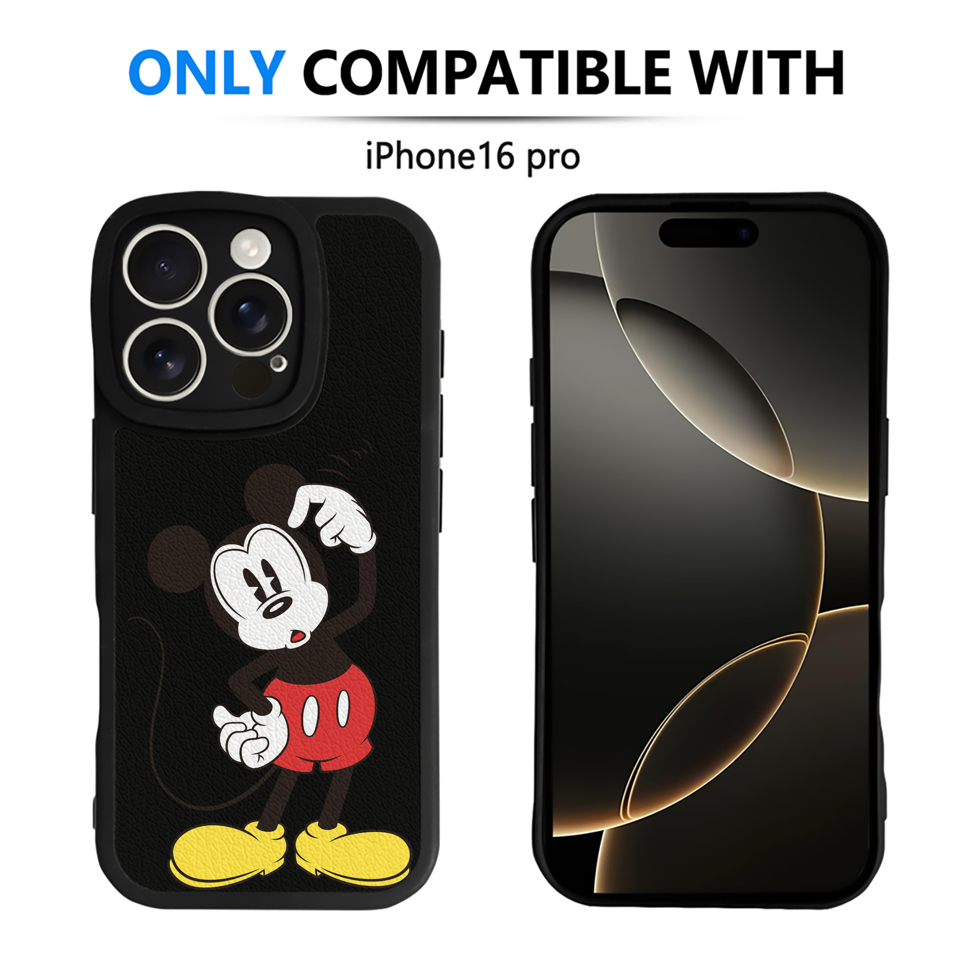 （画像用） ミッキーマウス Mickey Mouse 【iPhone 16シリーズ対応】シリコンスマホケース（レザー調） 材質：シリコン